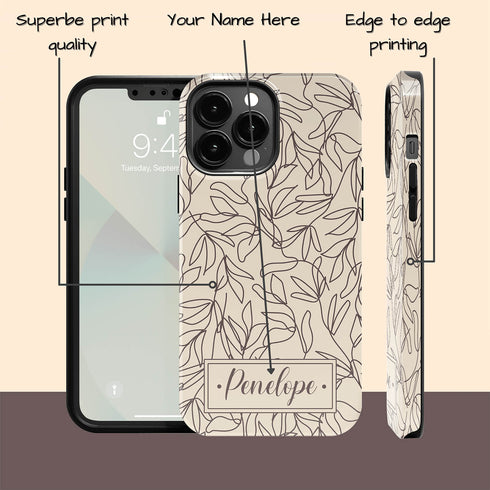 Boho Line Art Flowers Custom Name iPhone Case